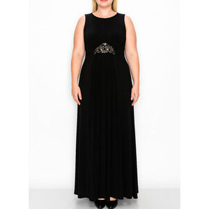 NEW Eliza J Black Silver Medallion Sleeveless Stretch Fit Maxi Dress Size 8